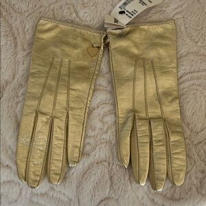 Moschino Gold Leather Gloves with Heart Accent
